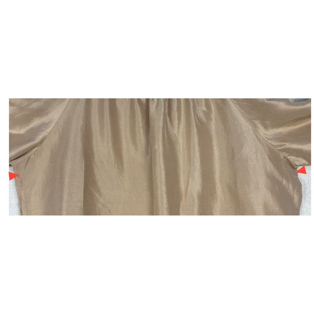 Talbots Petites XL Petite 100% Silk Blouse Tan Gold Puff Sleeve Scoop Neck Top - Picture 7 of 8